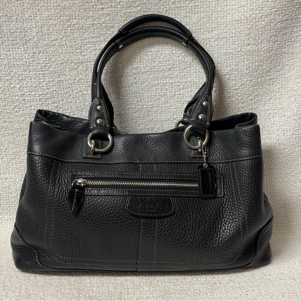 Coach Black Pebbled Leather Tote with Front Zip Pocket